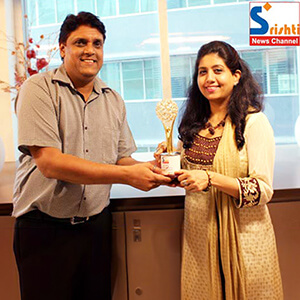 Sakhashree Neeta awarded by Srishti News Channel for outstanding research and work in the field of Rudraksha and Gems therapy.